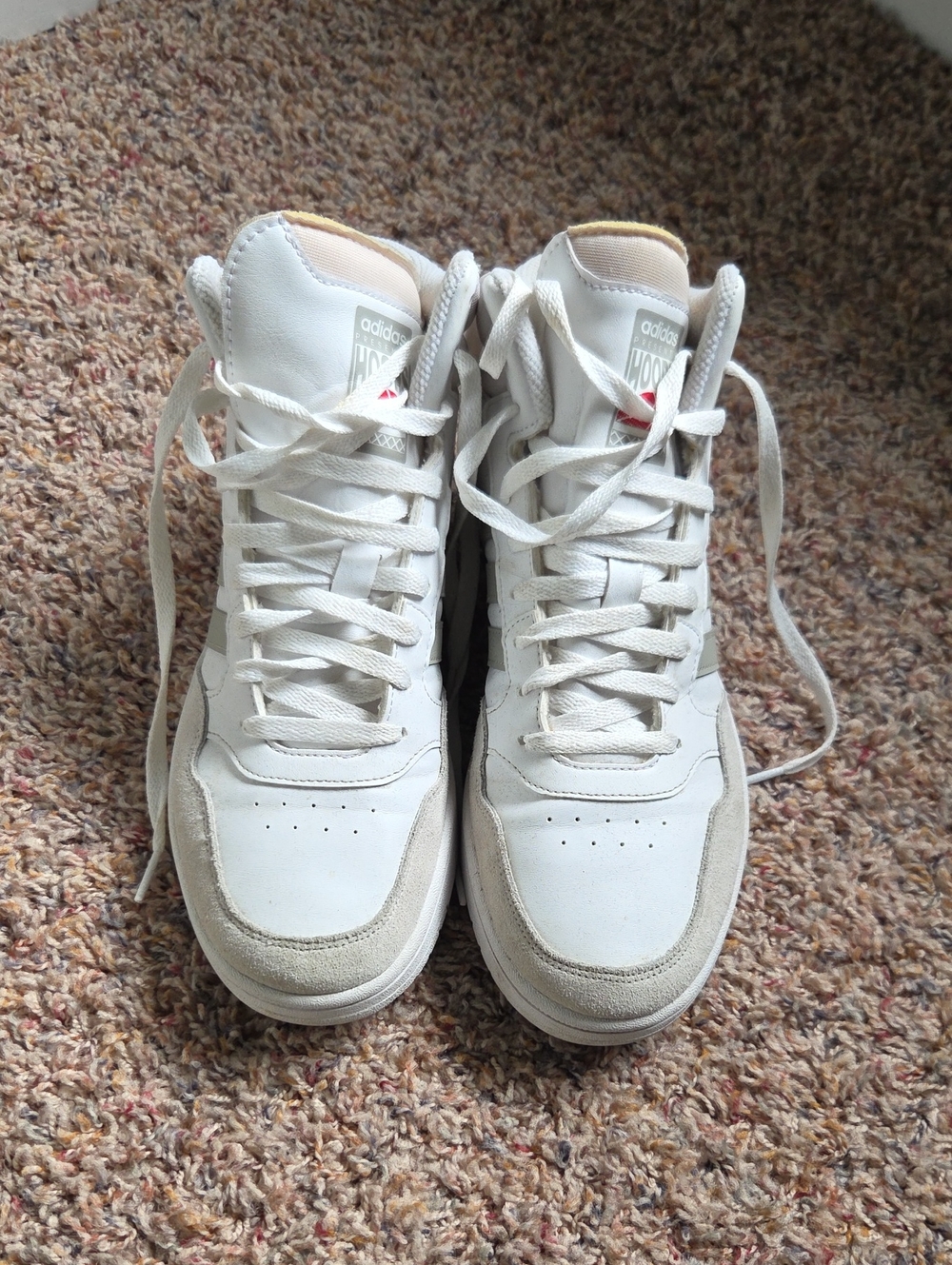 adidas Mens White and Beige High-Top Sneakers
